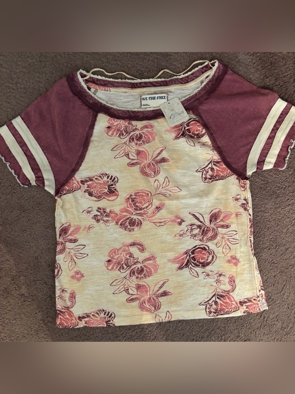 We The Free Cream Floral Raglan Tee